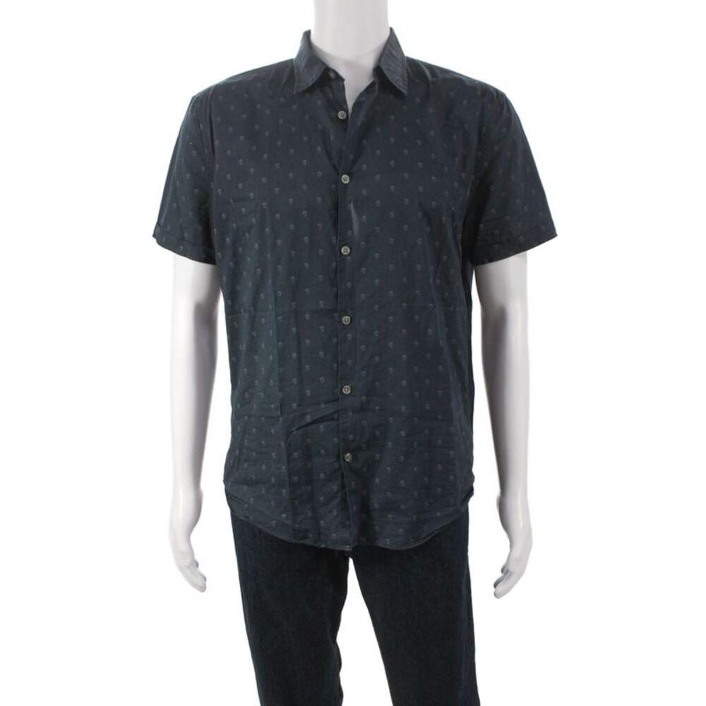 John Varvatos Star USA Mens Collared Graphic Button-Up Blue Cotton Size M